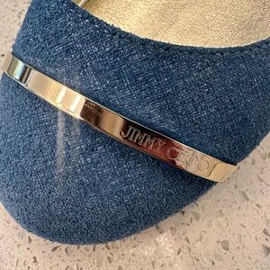 Authentic Jimmy Choo Flats Wicker Denim Blue. In great like new condition.